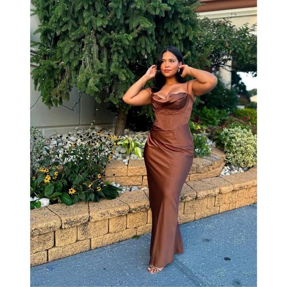 House of CB Charmaine Chocolate Corset Maxi Dress - Size XL/L+ - Picture 1 of 6